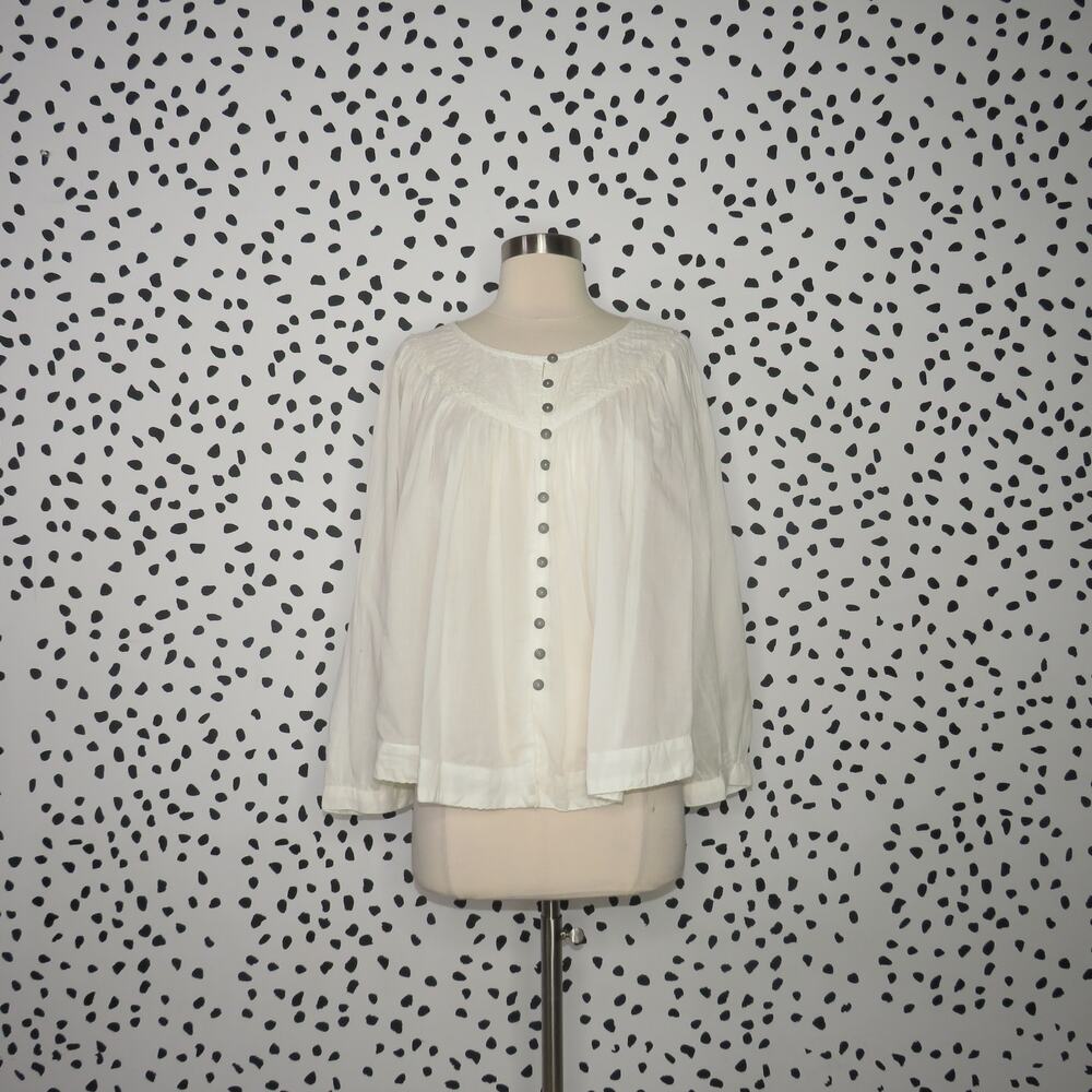 Free People White Boho Button Front Cool Meadow Cotton Top - Picture 4 of 12
